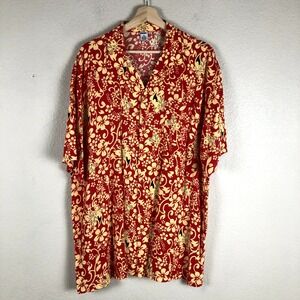 Crazyous Hawaiian Camp Shirt Men XL Red Floral Rayon Aloha Tiki Island Retro